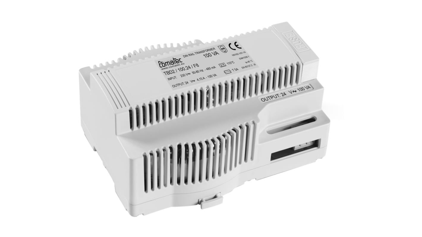 Comatec 100VA DIN Rail Transformer, 230V ac Primary, 24V ac Secondary