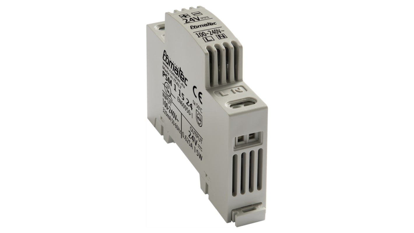 Fuente de alimentación de carril DIN Comatec PSM1, 1 salida 24V dc 630mA 15W