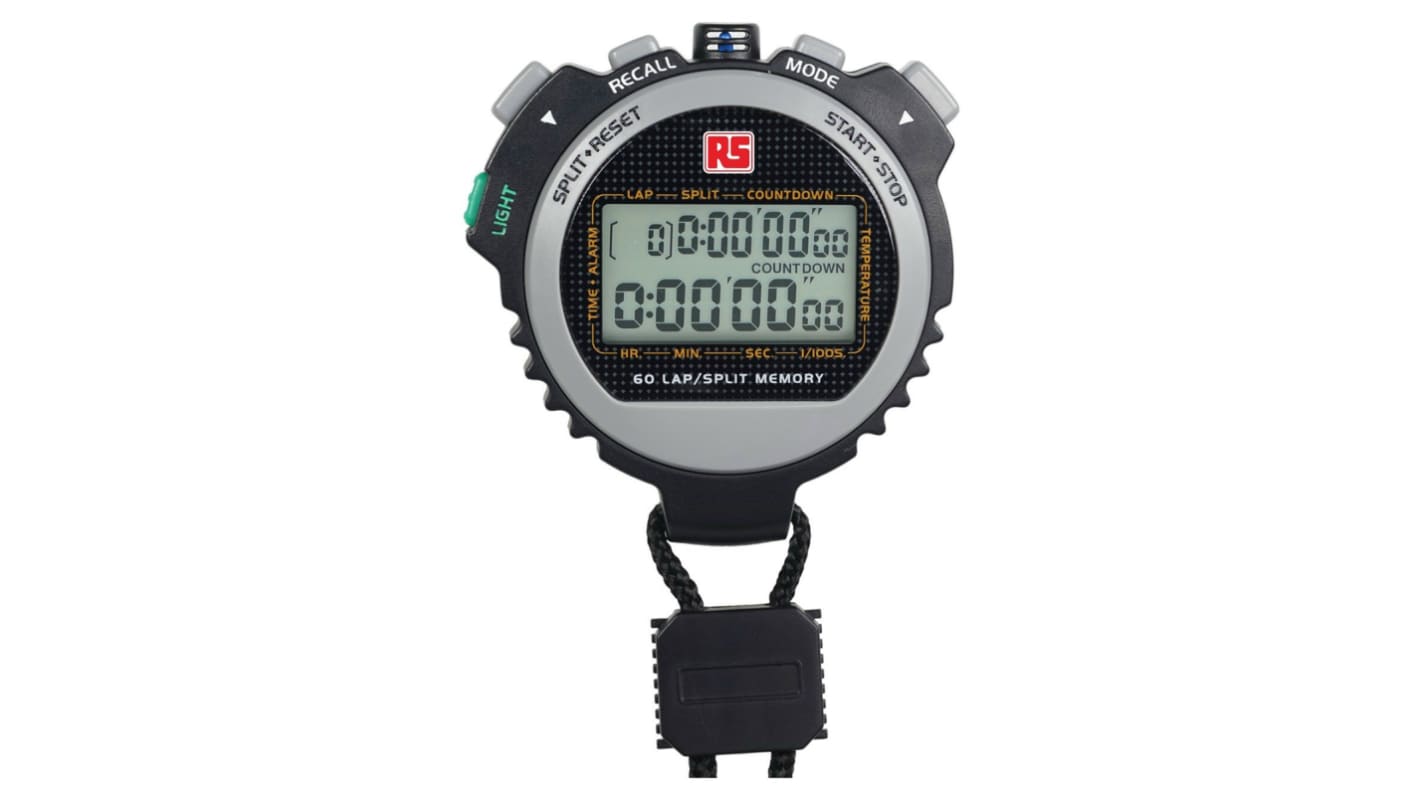 Cronometro Digitale Cronometro da tasca Nero RS PRO Si 1 100s Batteria Si Resistente all acqua RS