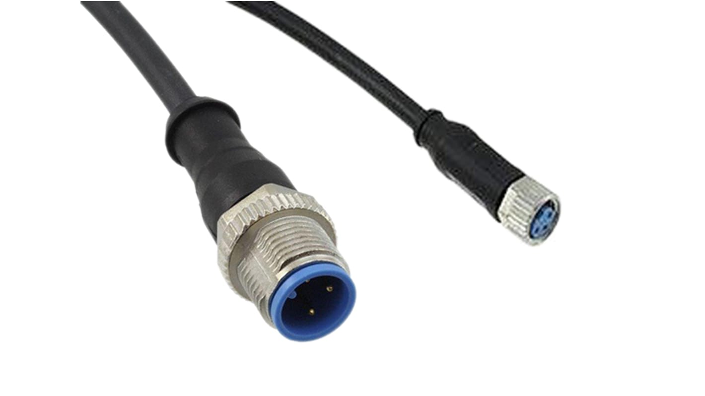 TE Connectivity Straight Female 3 way M8 to Straight Male 3 way M12 Sensor Actuator Cable, 1.5m