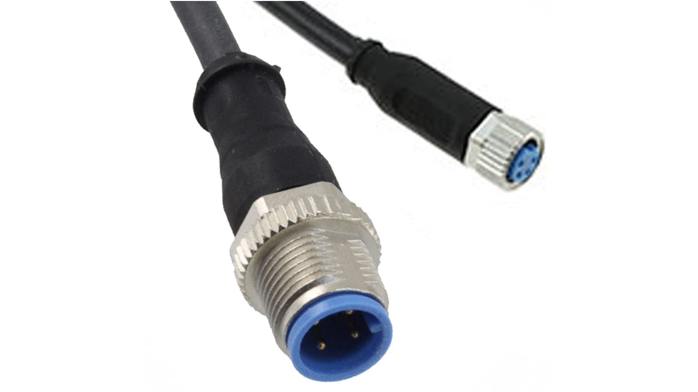 TE Connectivity Female 4 way M12 to Straight Male 4 way M12 Sensor Actuator Cable, 1.5m