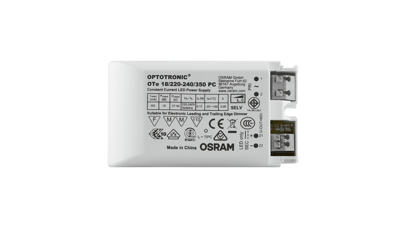 Módulo para Driver LED corriente constante Osram de salidas, IN: 198 → 264 V CA, OUT: 27 → 54V, 350mA,