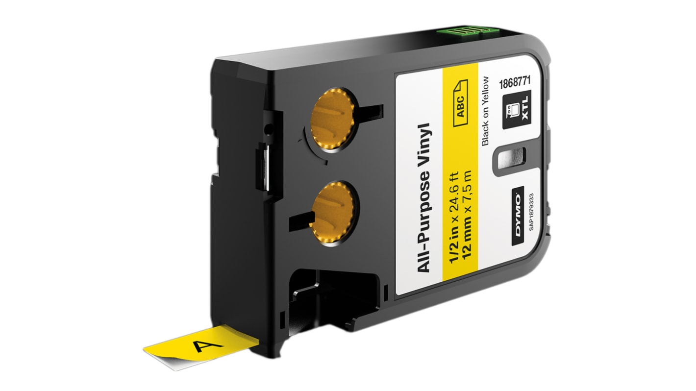 Dymo XTL Black on Yellow Label Printer Tape, 7 m Length, 12 mm Width
