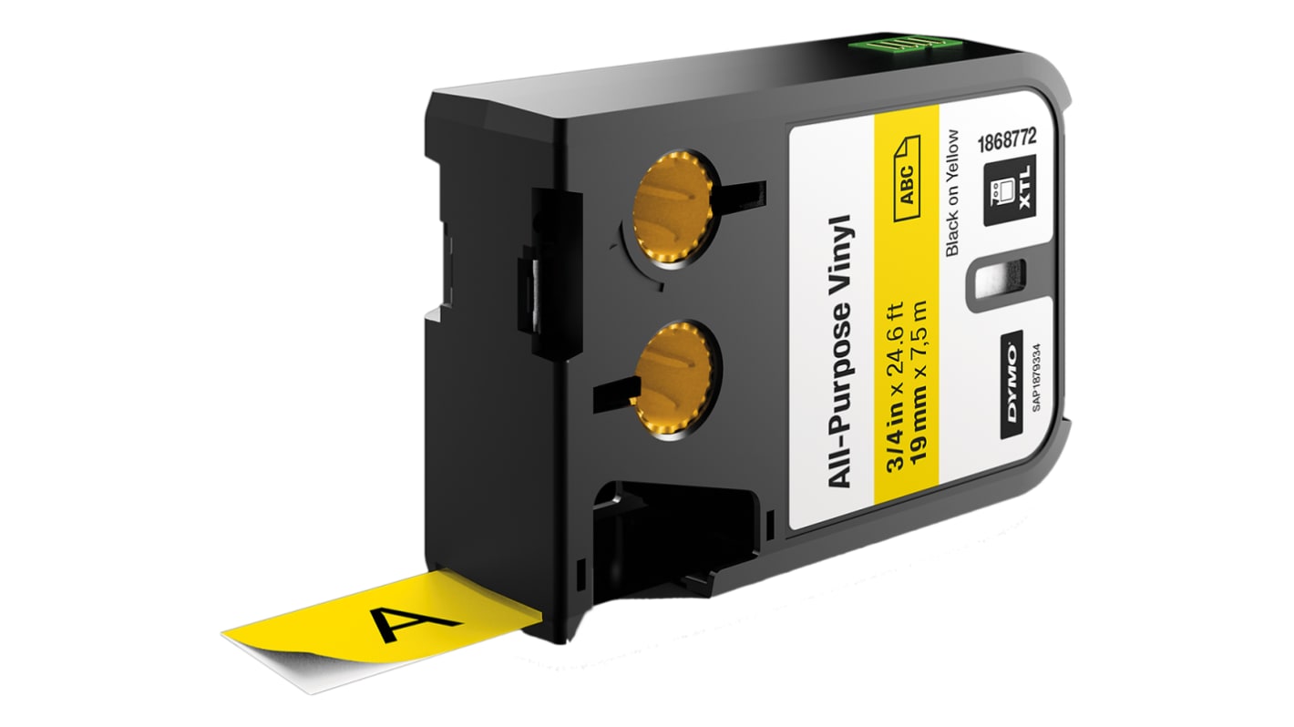 Dymo XTL Black on Yellow Label Printer Tape, 7 m Length, 19 mm Width
