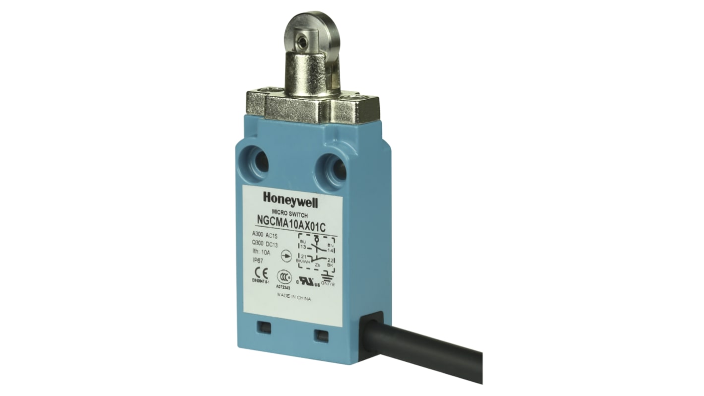 Honeywell NGC Series Roller Plunger Limit Switch, NO/NC, IP67, SPDT, Metal Housing, 240V ac Max, 6A Max