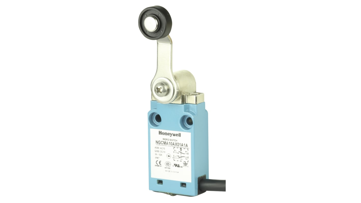 Honeywell NGC Series Roller Lever Limit Switch, NO/NC, IP67, SPDT, Plastic Housing, 240V ac Max, 6A Max