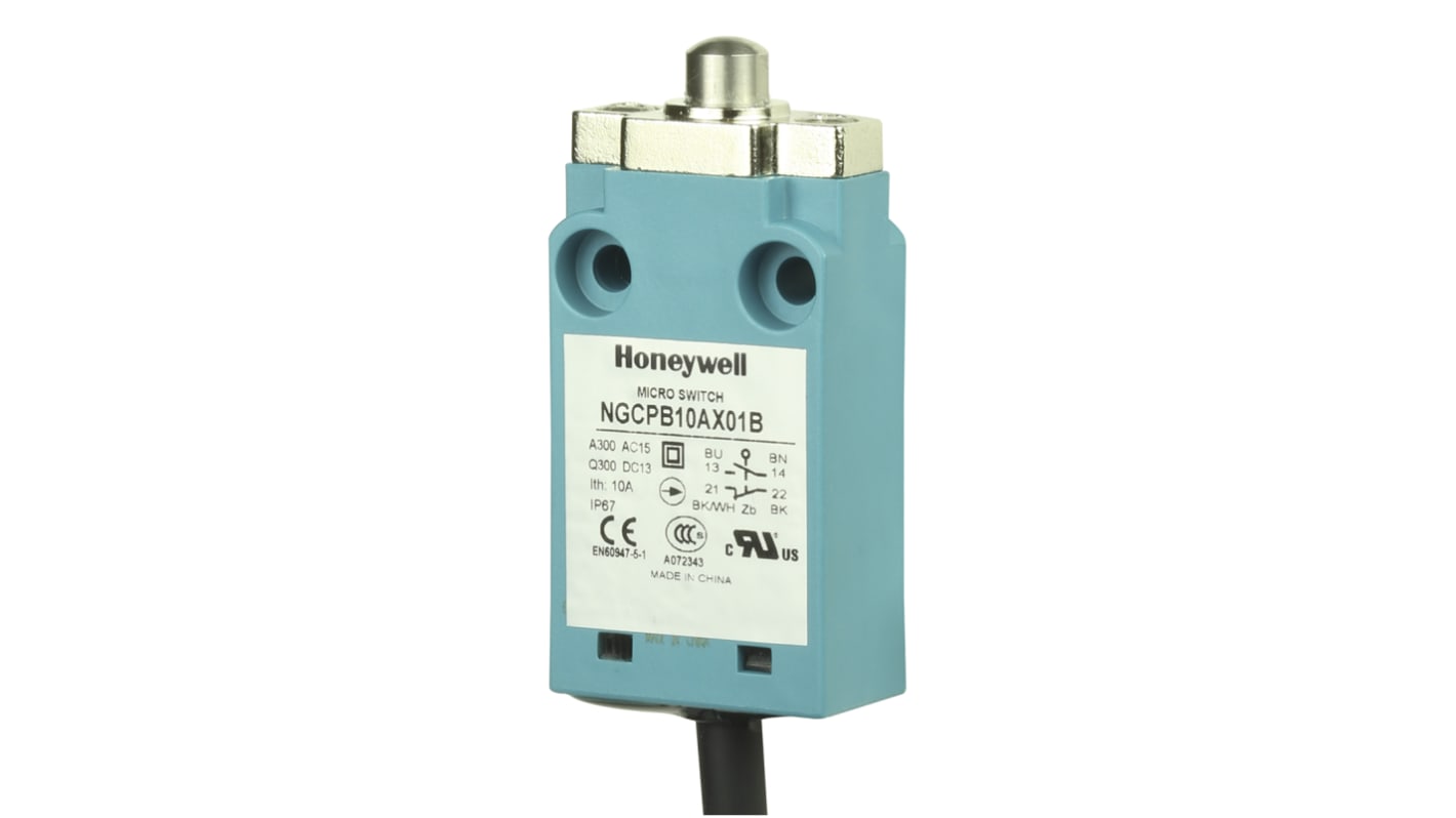 Honeywell NGC Series Plunger Limit Switch, NO/NC, IP67, SPDT, Plastic Housing, 240V ac Max, 6A Max