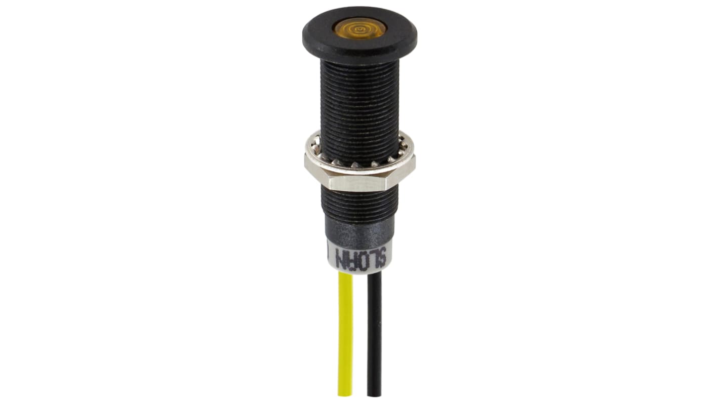 Sloan Yellow Panel Mount Indicator, 5 → 28V, 8.2 x 7.6mm Mounting Hole Size, Lead Wires Termination, IP68