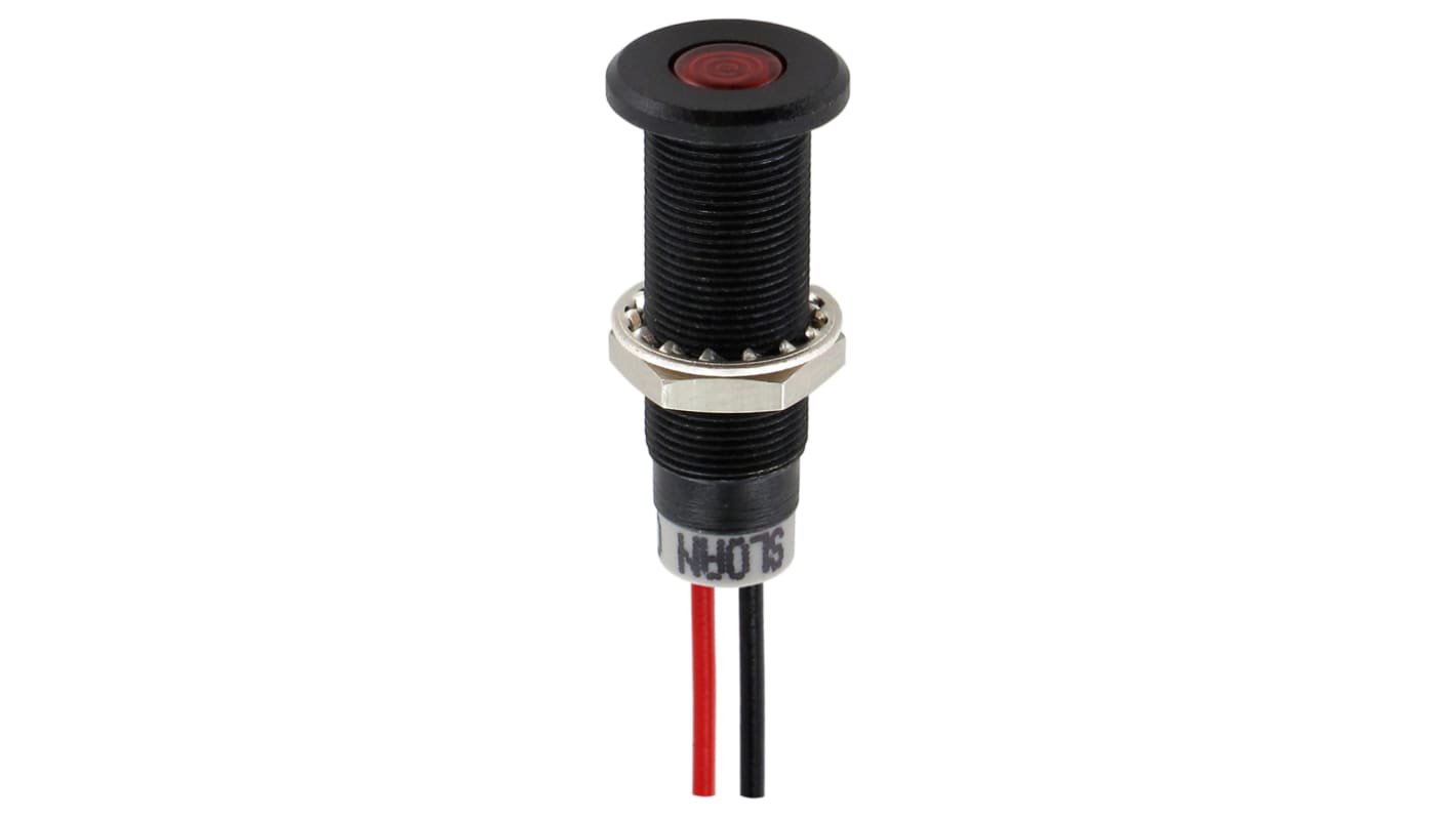 Sloan Red Panel Mount Indicator, 5 → 28V, 8.2 x 7.6mm Mounting Hole Size, Lead Wires Termination, IP68