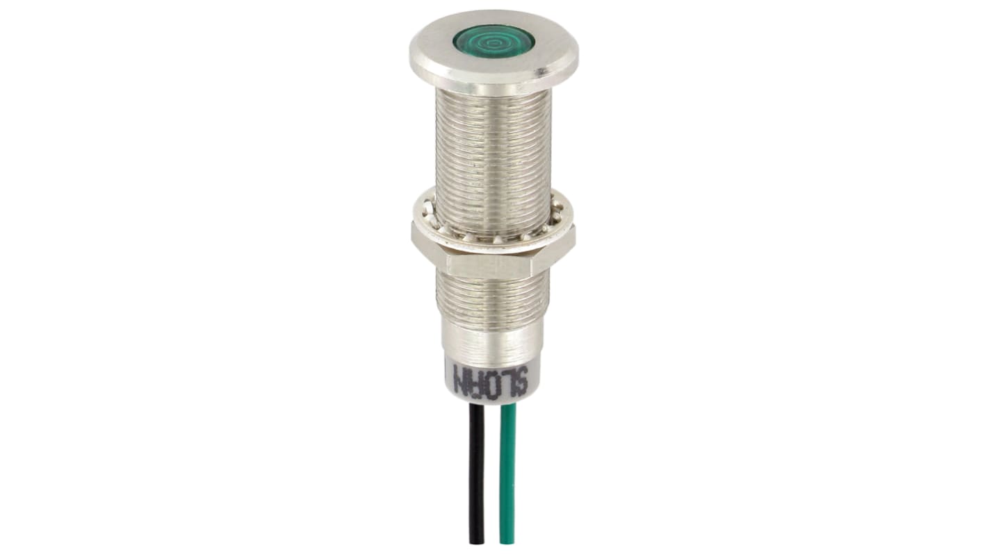 Sloan Green Panel Mount Indicator, 5 → 28V, 8.2 x 7.6mm Mounting Hole Size, Lead Wires Termination, IP68