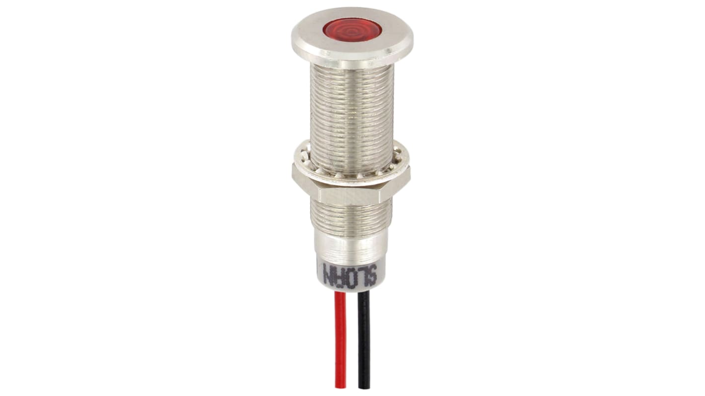 Sloan Red Panel LED, 5 → 28V, 8.2 x 7.6mm Mounting Hole Size, Lead Wires Termination, IP68