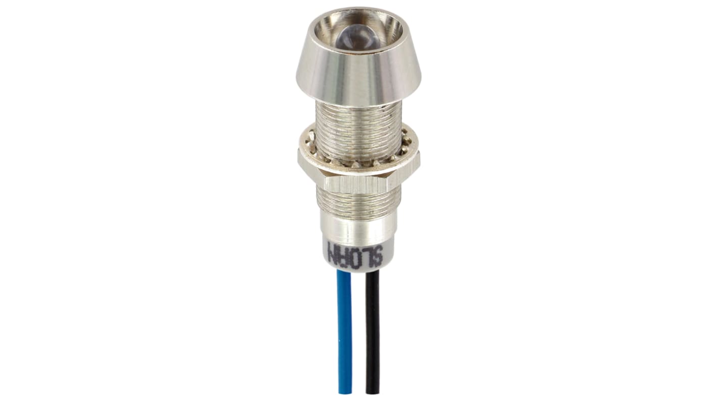 Indicador LED Sloan, Azul, lente rebajada, Ø montaje 8.2 x 7.6mm, 5 → 28V, 20mA, 9000mcd, IP68