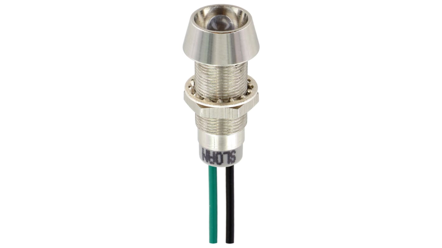 Sloan Green Panel LED, 5 → 28V, 8.2 x 7.6mm Mounting Hole Size, Lead Wires Termination, IP68