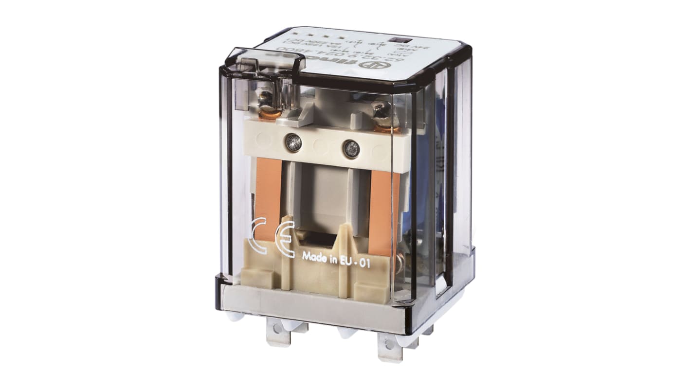 Finder Plug In Power Relay, 24V dc Coil, DPST-2NO