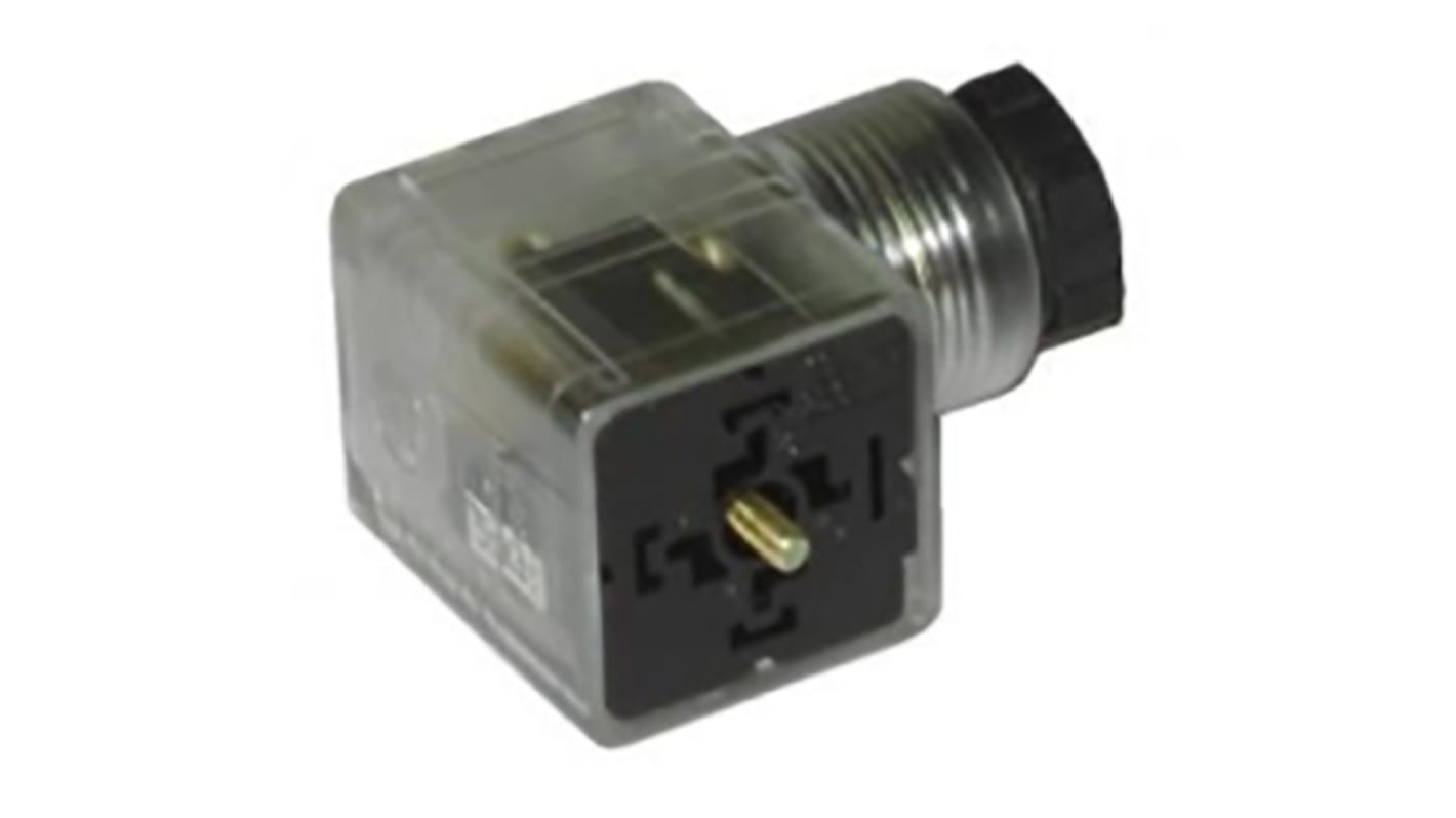 RS PRO 2P+E DIN 43650 A, Female Solenoid Connector with Indicator Light, 12 V dc Voltage