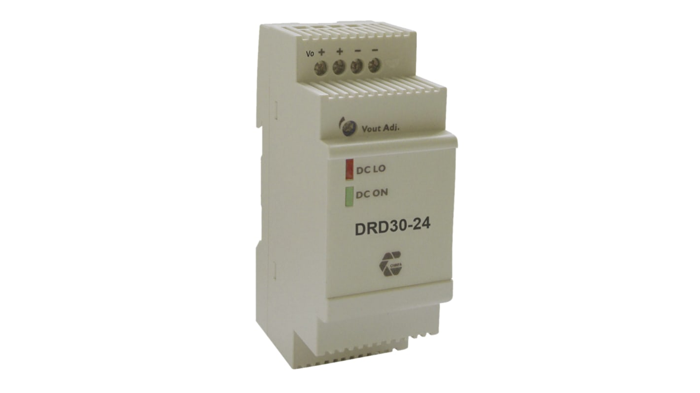 Chinfa DRD30 DC-DC Converter, 24V dc/ 1.25A Output, 9 → 36 V dc Input, 30W, DIN Rail Mount, +71°C Max Temp -40°C