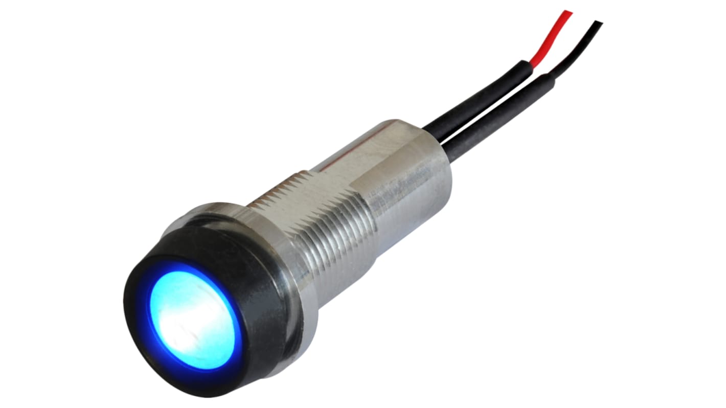 Indicador LED Oxley, Azul, lente prominente, marco Negro, Ø montaje 10.2mm, 15mA, 1000mcd, IP68