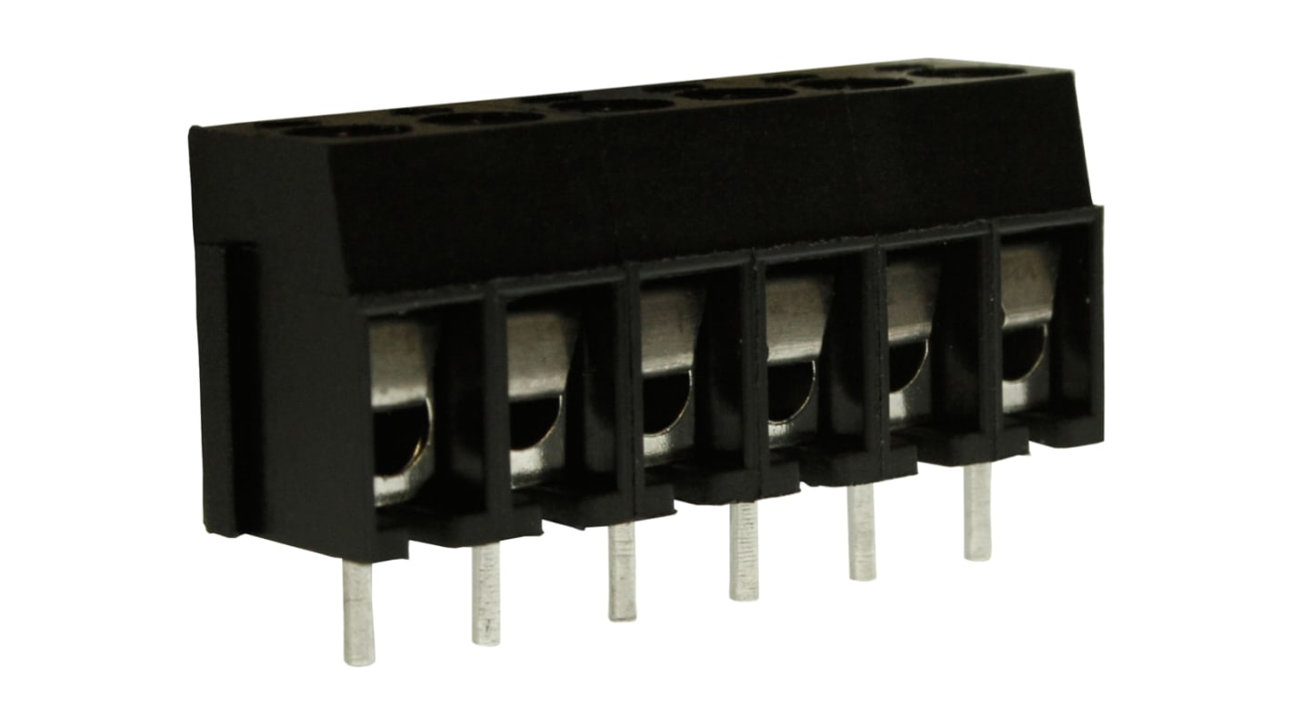 RS PRO PCB端子排, 6p, 5mm间距, 16A, 250 V, THT安装, 螺钉端接, 直向, 黑色