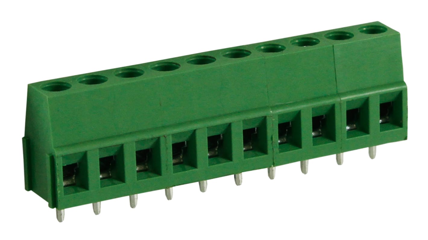 RS PRO PCB Terminal Block, 10-Contact, 5mm Pitch, Through Hole Mount, 1-Row, Screw Termination
