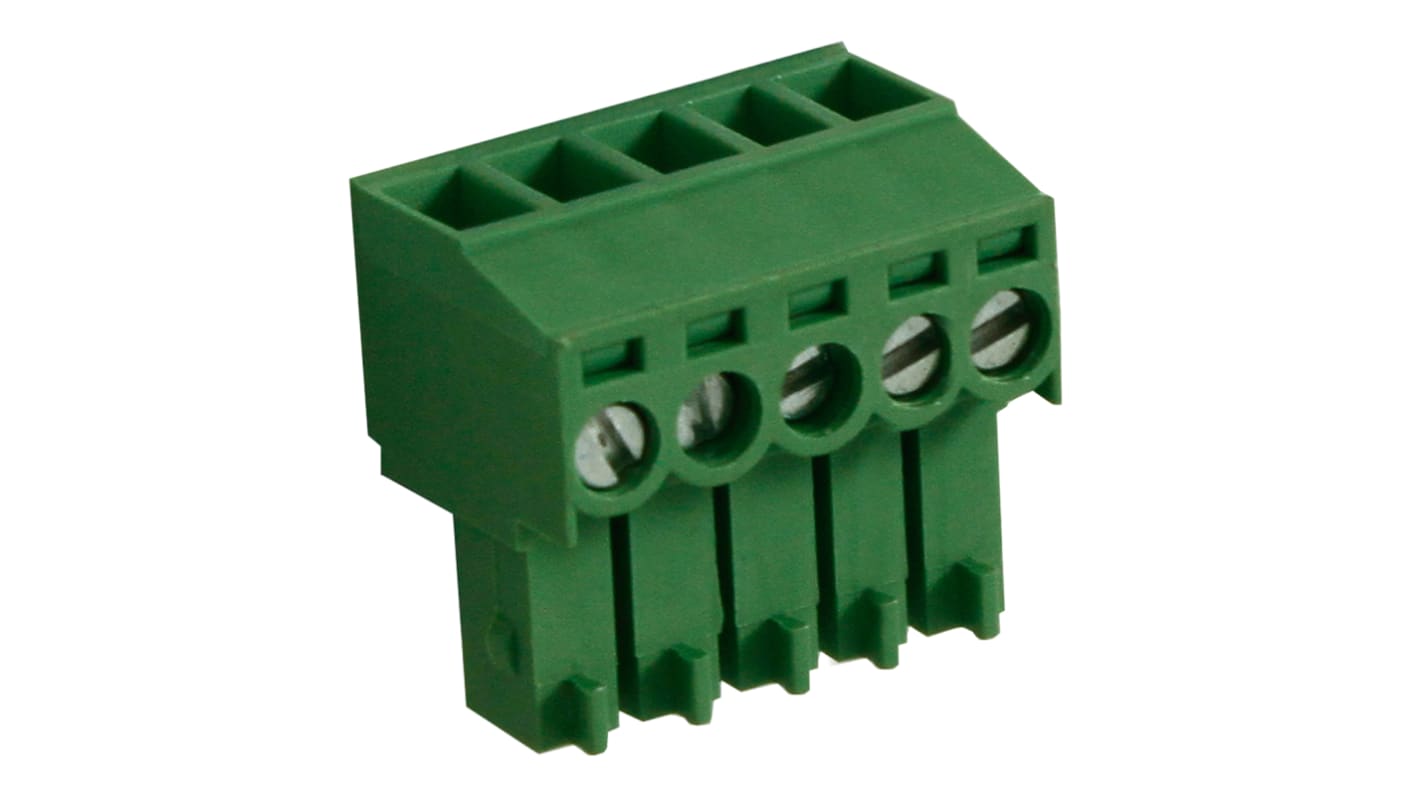 RS PRO 3.5mm Pitch 5 Way Right Angle Pluggable Terminal Block, Plug, Through Hole, Screw Termination