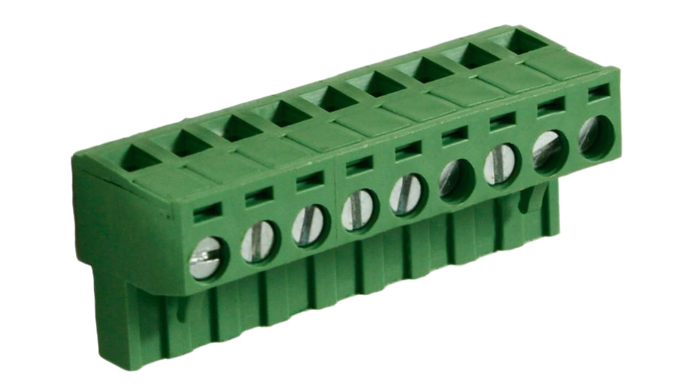 RS PRO, 5mm Pitch, 9 Way, Right Angle, Pluggable Terminal Block, Plug, Through Hole, Screw Termination