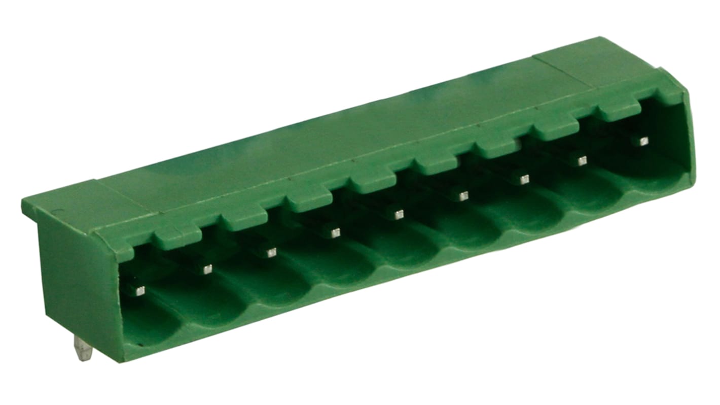 Borne para PCB Ángulo de 90° RS PRO de 9 vías, 1 fila, paso 5.0mm, para soldar, Montaje en orificio pasante