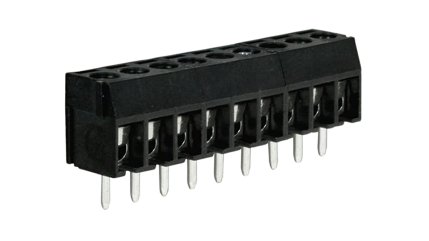 RS PRO PCB端子排, 9p, 3.5mm间距, 6A, 300 V, THT安装, 螺钉端接, 直向, 黑色