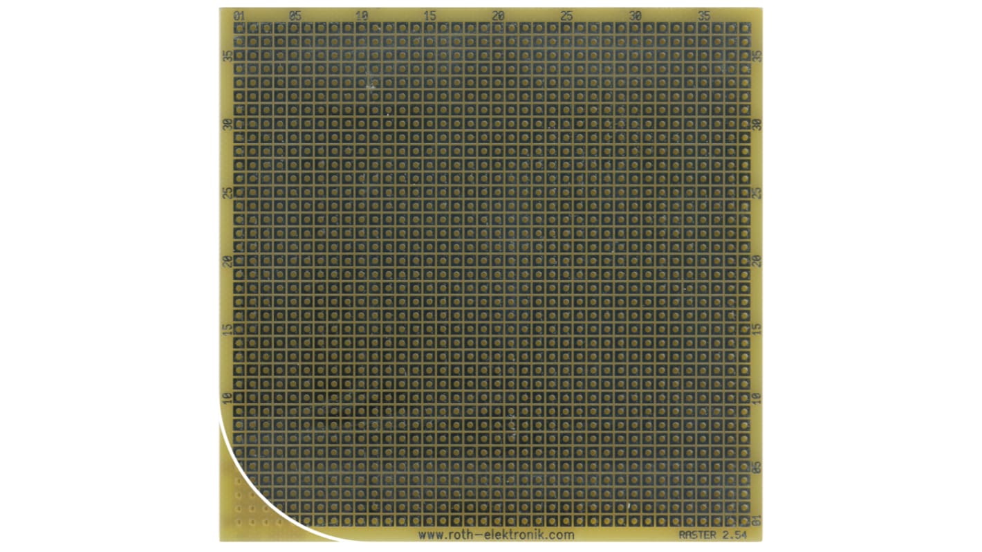 Roth Elektronik Single Sided Matrix Board FR4 With 37 x 38 1mm Holes, 2.54 x 2.54mm Pitch, 100.97 x 99.06 x 1.5mm