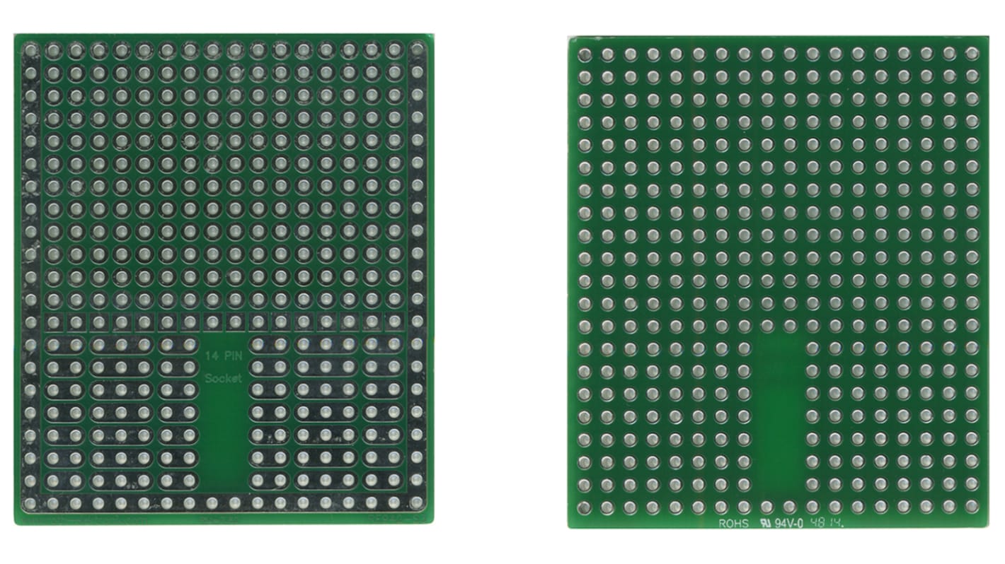 Roth Elektronik Lochraster Experimentierplatine, PCB-Stärke 1.5mm, B. 46.99mm, Lötbare Steckplatine mit Adaptionsplatine