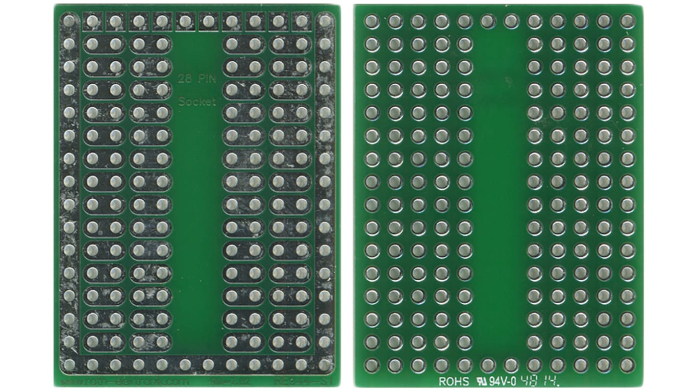 RE944-S1, Eksperimentalplade (breadboard) Lodbart forsøgsprintkort med tilpasnings-printkort, 42.54 x 31.75 x 1.5mm