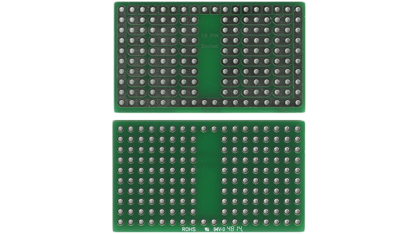 Roth Elektronik Lochraster Experimentierplatine, PCB-Stärke 1.5mm, B. 27.3mm, Lötbare Steckplatine mit Adaptionsplatine