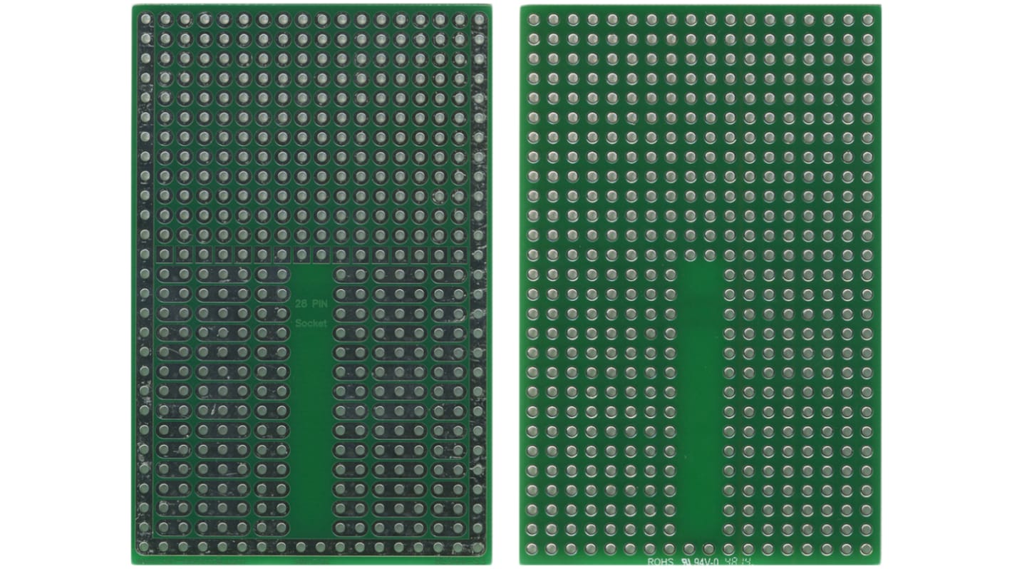 Roth Elektronik Lochraster Experimentierplatine, PCB-Stärke 1.5mm, B. 46.99mm, Lötbare Steckplatine mit Adaptionsplatine