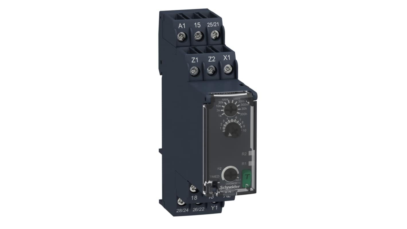 Timer Relay Schneider Electric, intervallo 0.05 → 1s, 2 poli, DPDT, Guida DIN