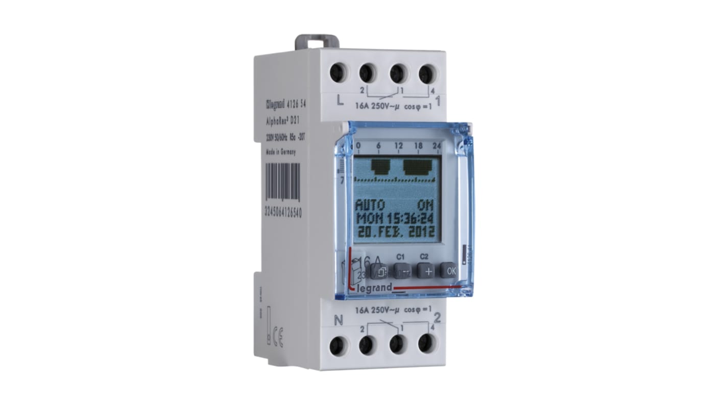 Legrand 数字DIN导轨定时开关, 单通道, 230 V 交流电源, 可设时，分，秒
