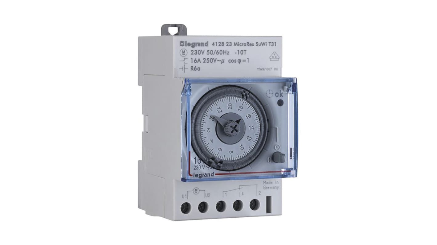 Legrand 机械DIN导轨定时开关, 单通道, 230 → 250 V 交流电源, 单刀双掷, 可设时，分，秒