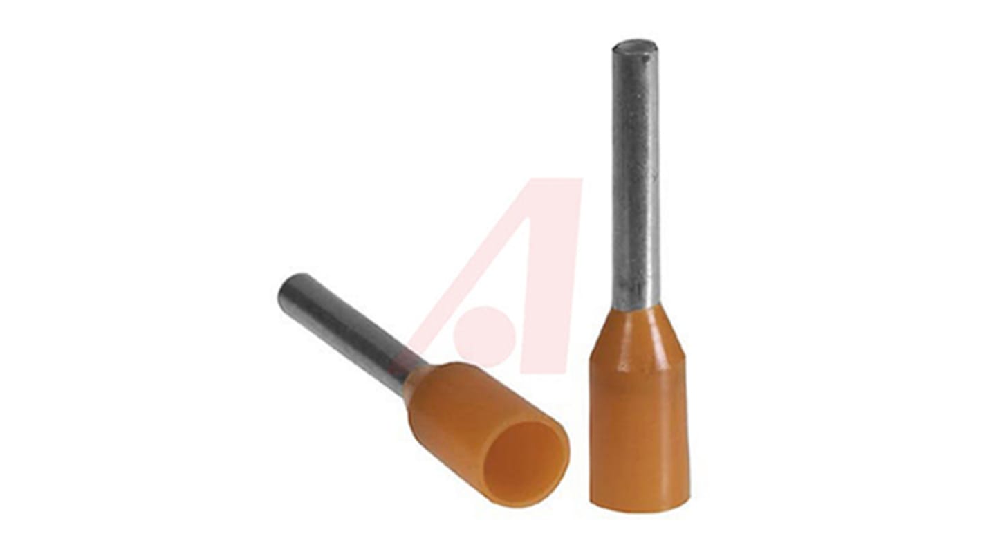 Altech Insulated Crimp Bootlace Ferrule, 8mm Pin Length, 1.3mm Pin Diameter, 0.5mm² Wire Size, Orange