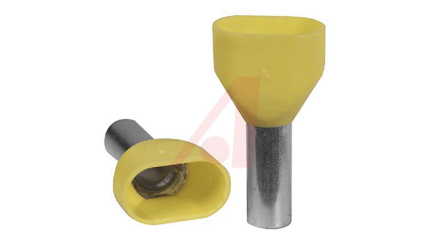 Altech Insulated Crimp Bootlace Ferrule, 12mm Pin Length, 5mm Pin Diameter, 2 x 6mm² Wire Size, Yellow