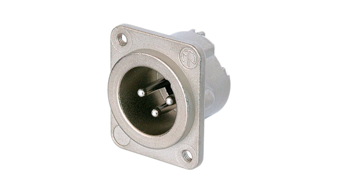 Neutrik 三芯卡侬头公插, 底盘安装, <50 V, 16A, 直向