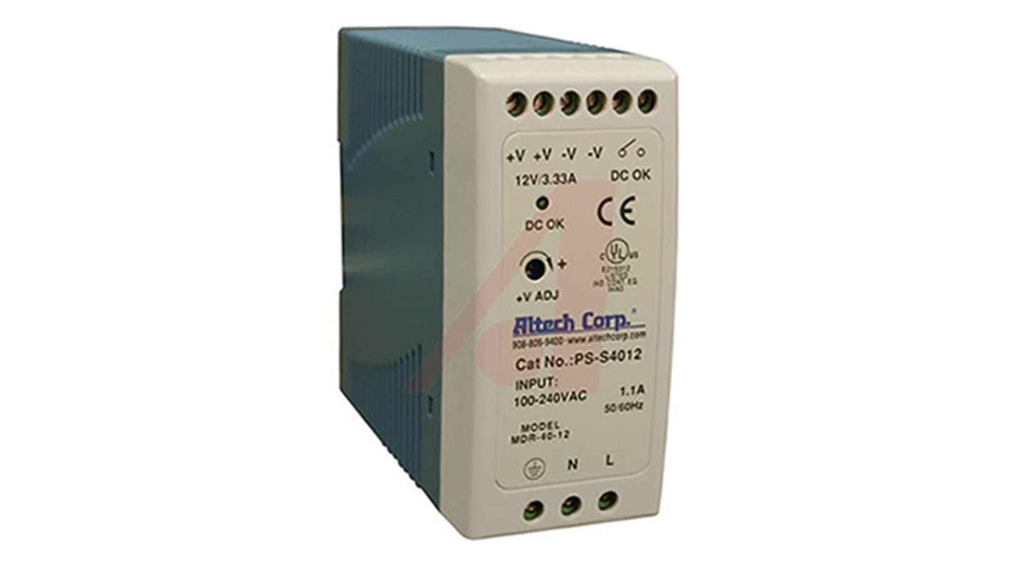 Altech PS-S20 Switch Mode DIN Rail Power Supply, 230V ac, 12V dc, 1.67A Output, 20W