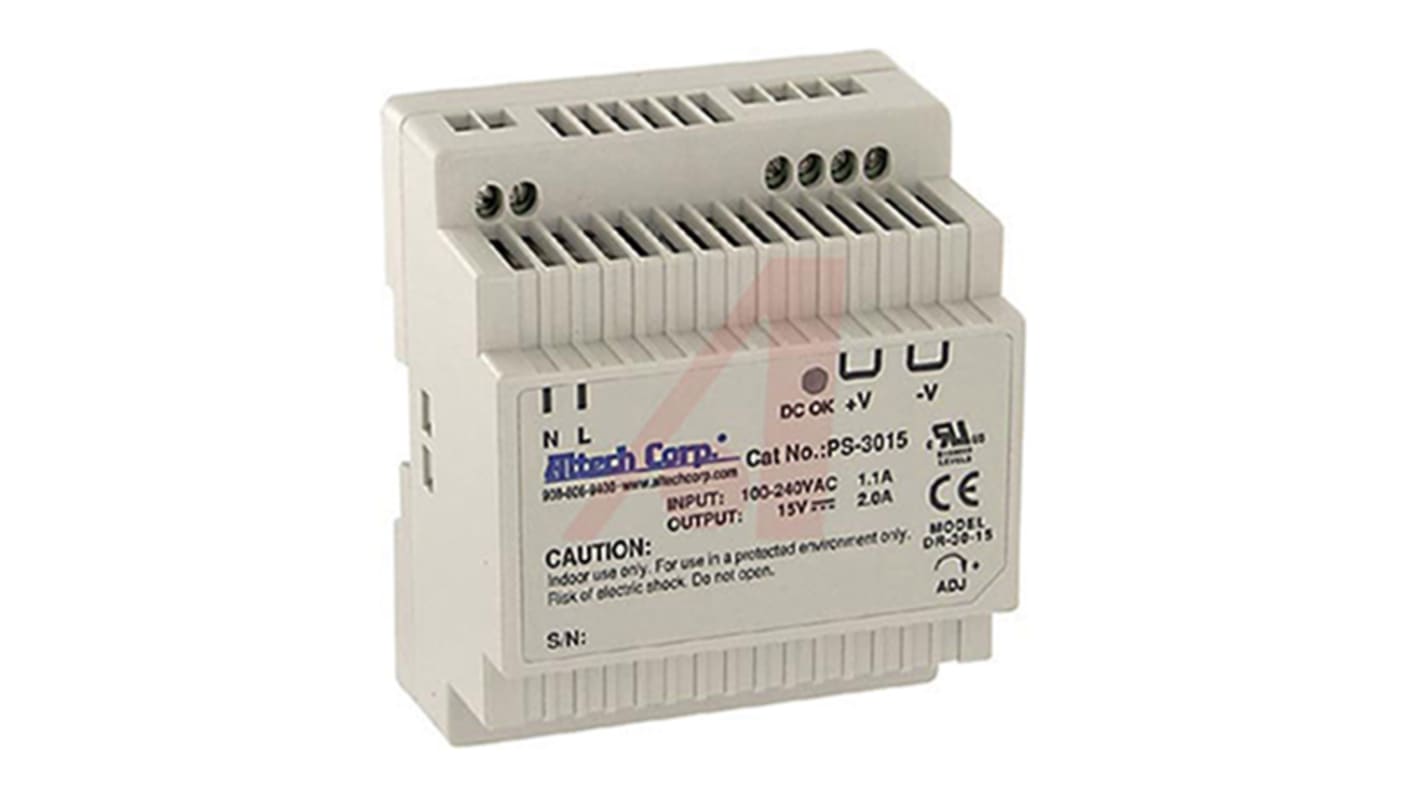 Altech PS-30 PS Switch-Mode DIN-Schienen Netzteil 30W, 85 → 264V ac, 15V dc / 2A