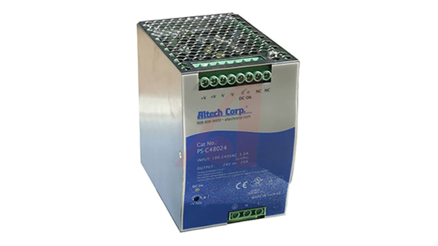 Altech PS-C480 Switch Mode DIN Rail Power Supply, 90 → 264V ac ac, dc Input, 24V dc dc Output, 20A Output, 480W