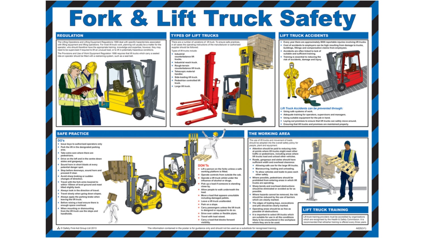 Fork and Lift Truck Safety Guidance Safety Poster, Semi Rigid Laminate, English, 420 mm, 590mm