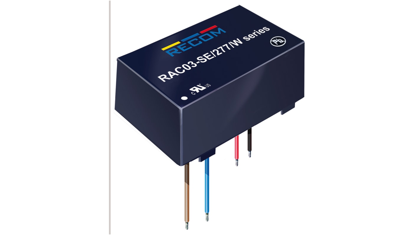 Recom Switching Power Supply, RAC03-24SE/277/W, 24V dc, 125mA, 3W, 1 Output, 120 → 430 V dc, 85 → 305 V