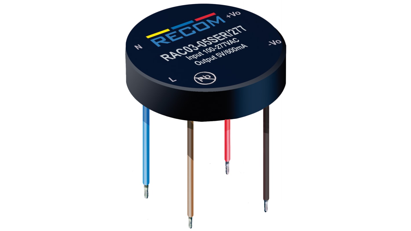 Recom Switching Power Supply, RAC03-24SER/277, 24V dc, 125mA, 3W, 1 Output, 120 → 430 V dc, 85 → 305 V ac