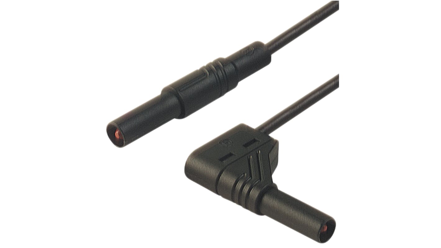 Cable de prueba con conector de 4 mm  Hirschmann de color Negro, Macho-Macho, 1000V ac/dc, 16A, 2m