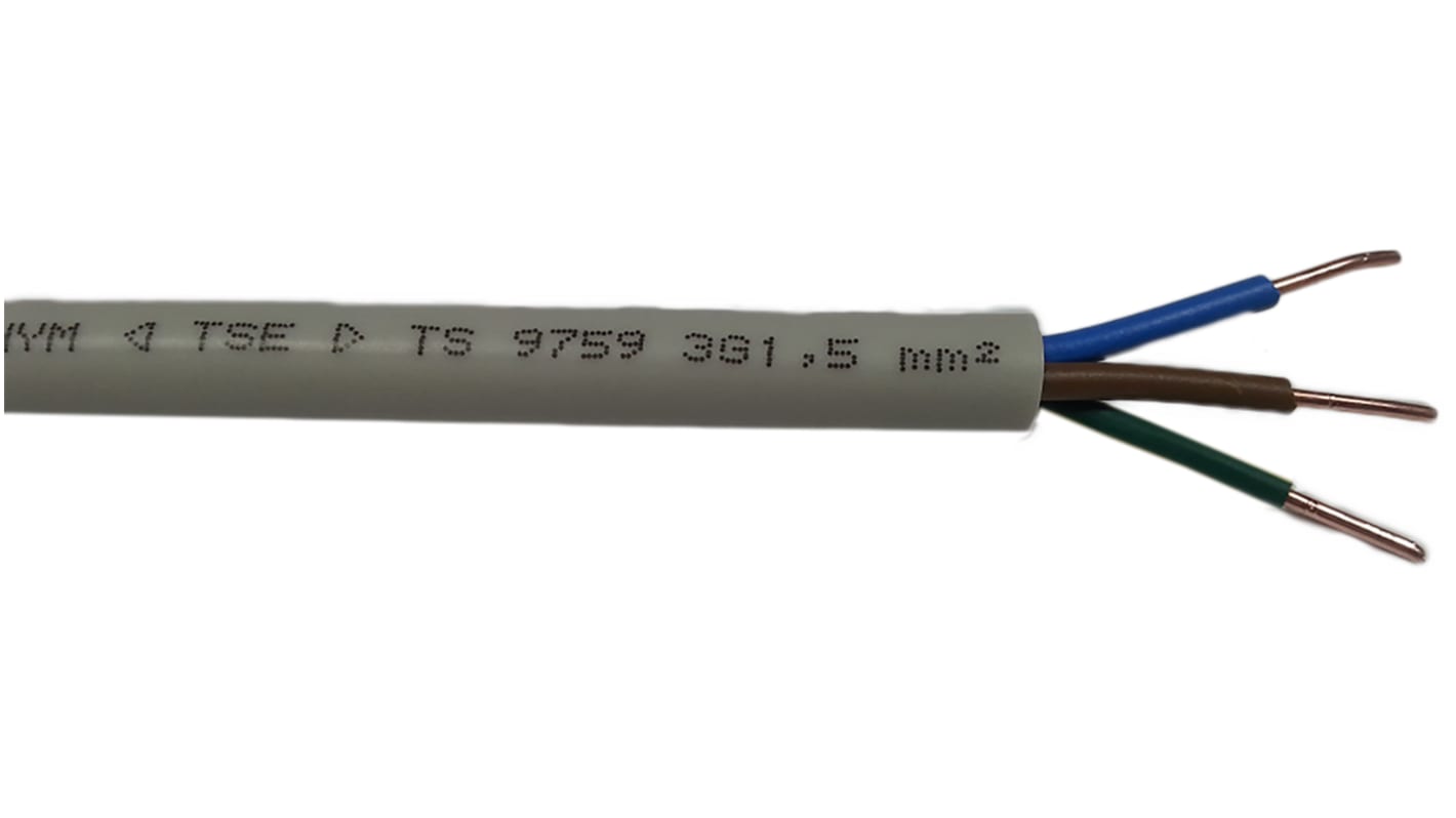 RS PRO 3 Core, 2.5 mm², Grey PVC Sheath, 100m, NYM-J, 300 V, 500 V