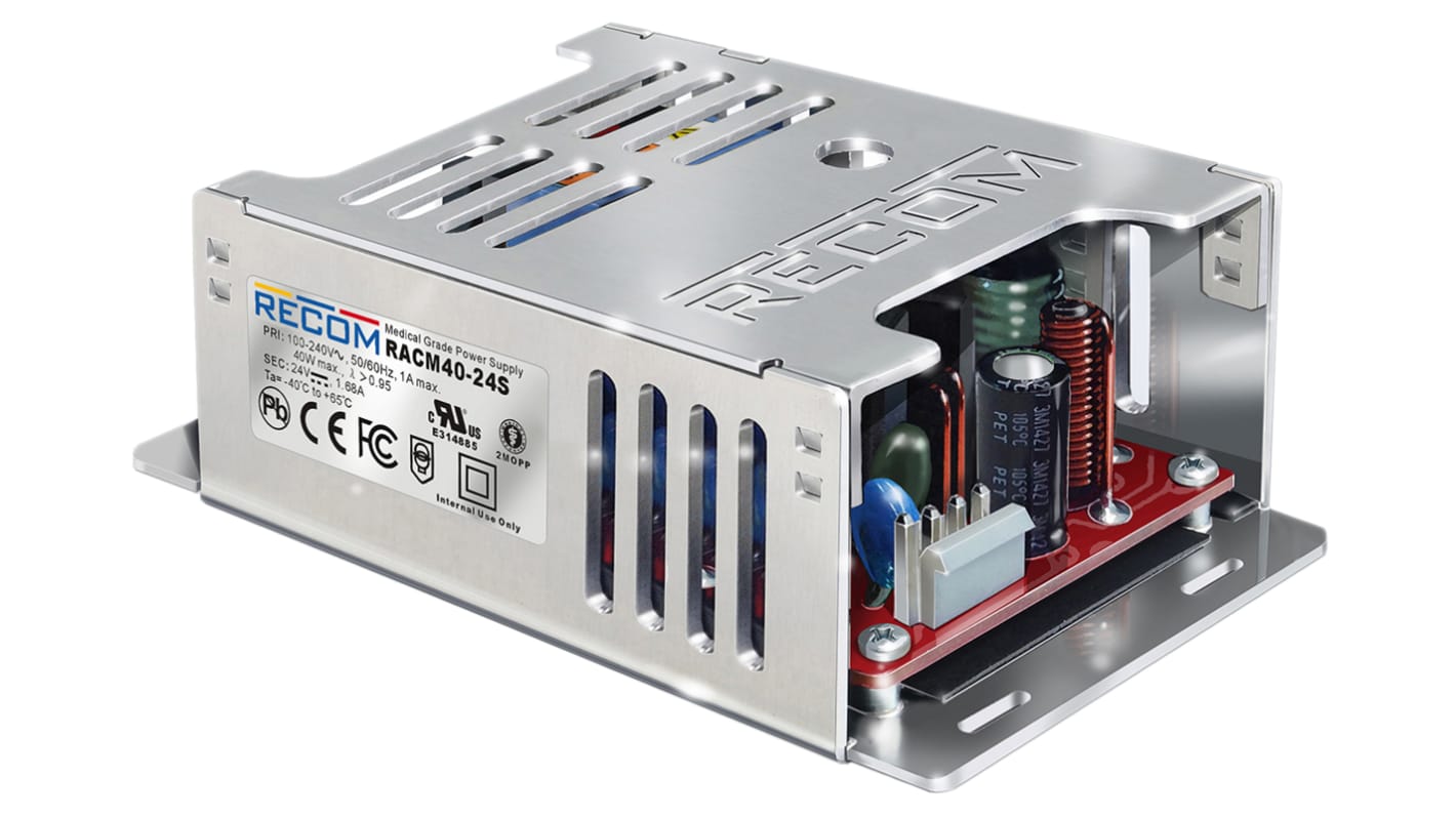 Recom Switching Power Supply, RACM40-24S, 24V dc, 1.67A, 40W, 1 Output, 90 → 264V ac Input Voltage
