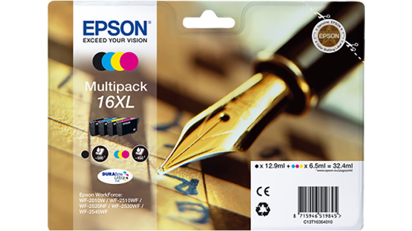 Epson 16XL Druckerpatrone für Epson Patrone Schwarz, Cyan, Magenta, Gelb 4 Stk./Pack