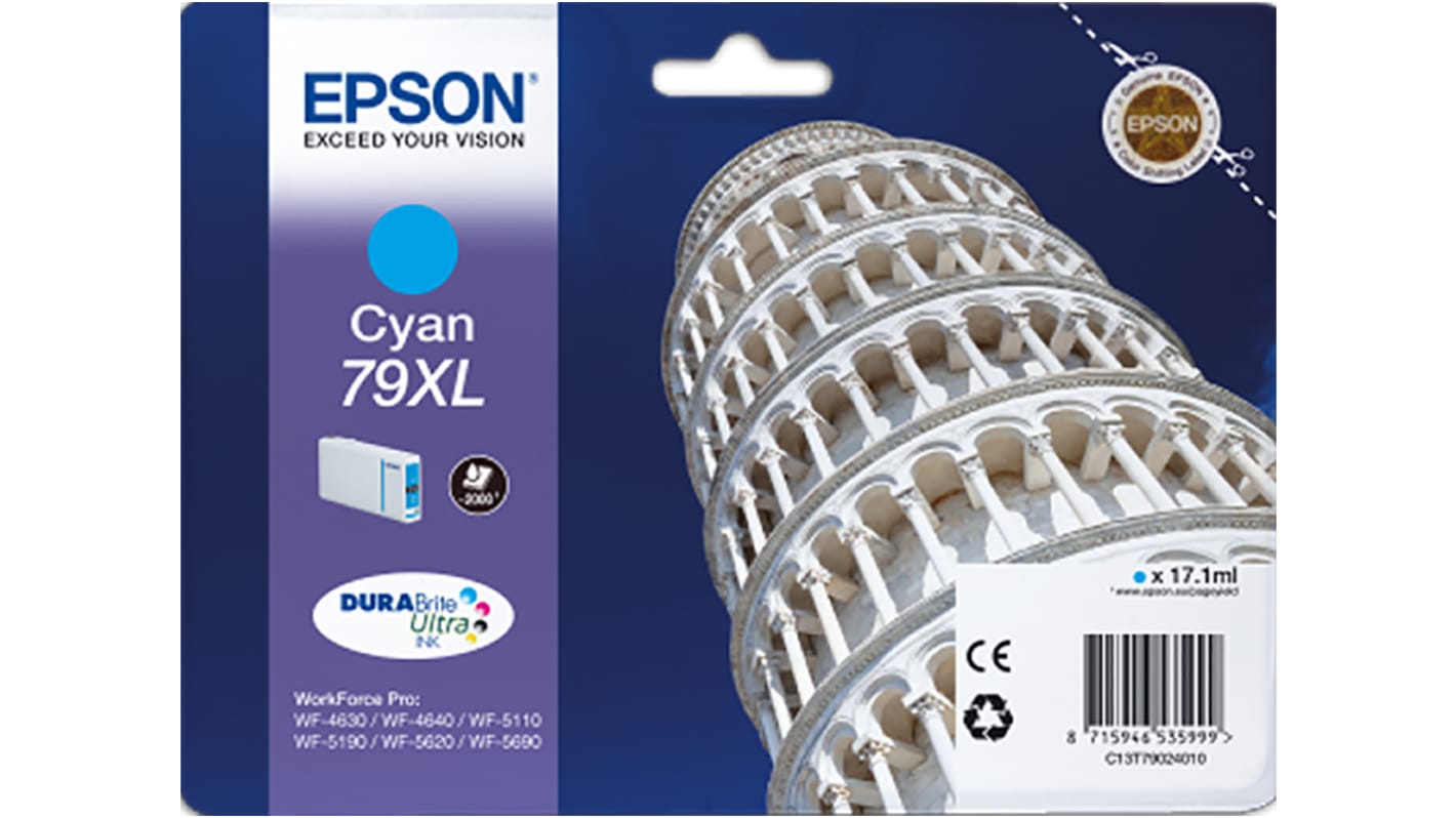 Cartucho de tinta, Epson, Cian, para usar con WorkForce Pro WF-4630DWF, WorkForce Pro WF-4640DTWF, WorkForce Pro