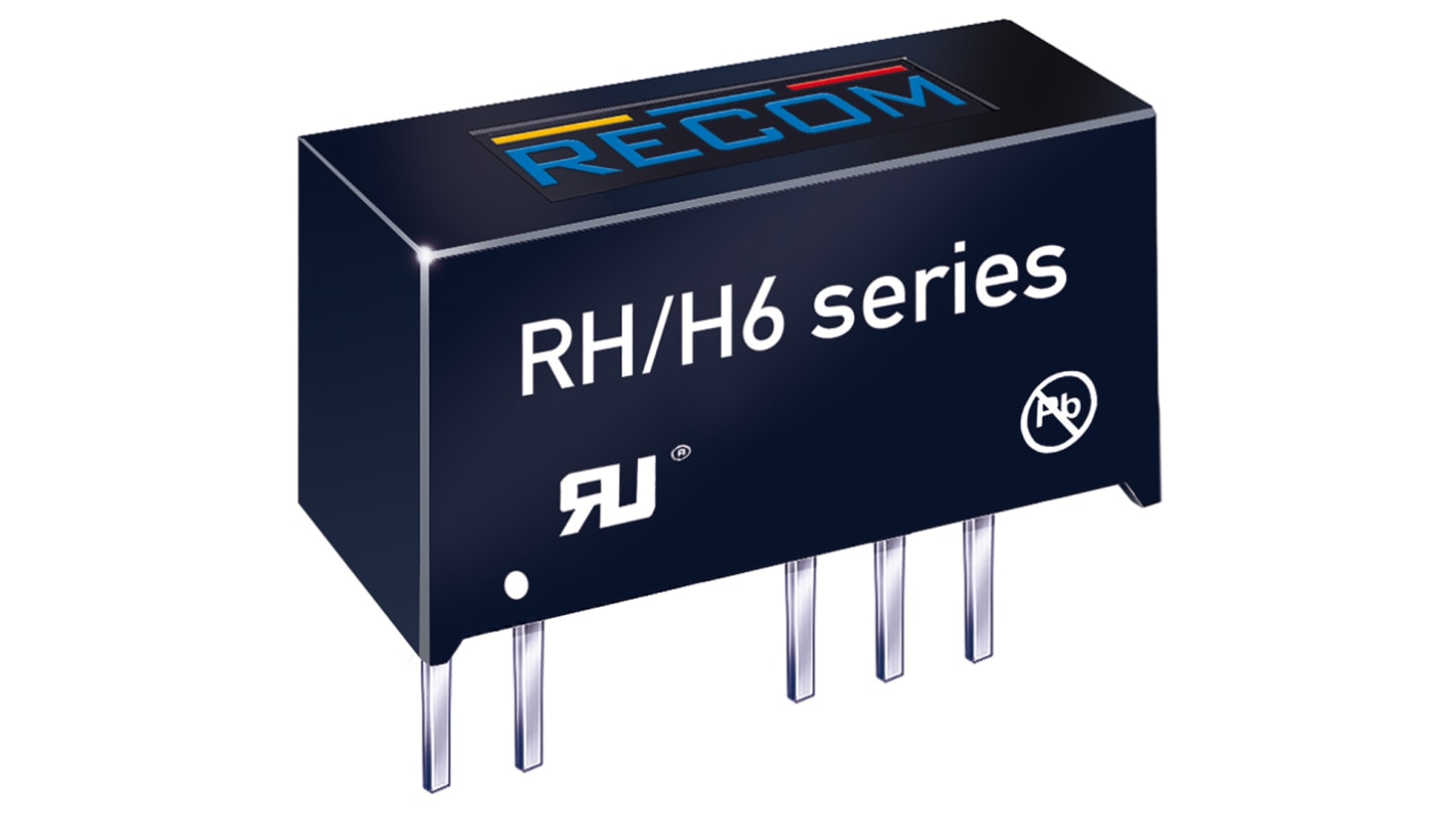 Recom RH DC-DC Converter, ±15V dc/ ±33mA Output, ±4.5 V dc, ±5.5 V dc Input, 1W, Through Hole, +90°C Max Temp -40°C Min